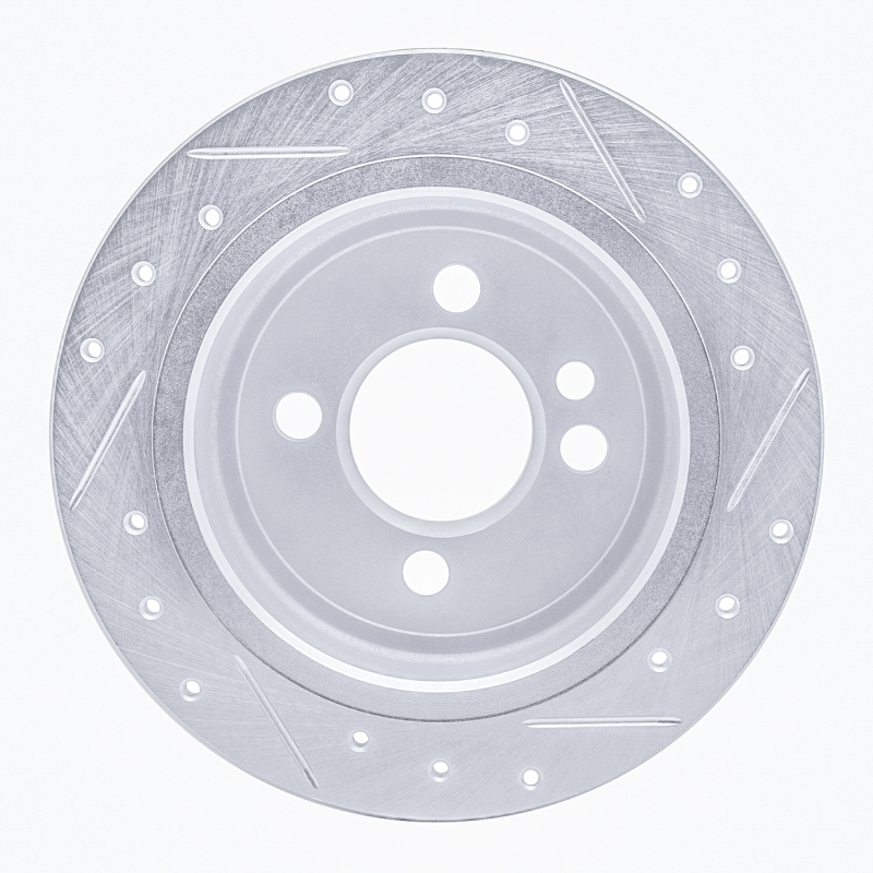 Mini Cooper Clubman Brake Rotor (1) - Rear Left - R1 Concepts - Drilled & Slotted - Silver - `02-`15